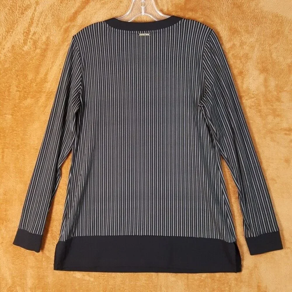MICHAEL KORS Womens Top Medium Black Stripe Tunic Slinky Jersey Stretch Pullover